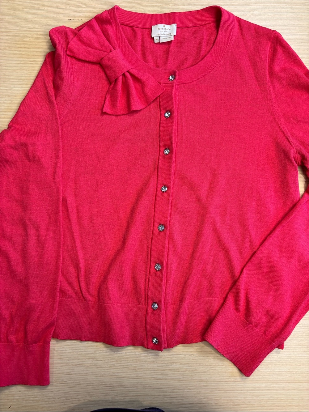 Kate Spade Sandi Bow Cardigan Pink Jewel Rhinestone Button Sz M